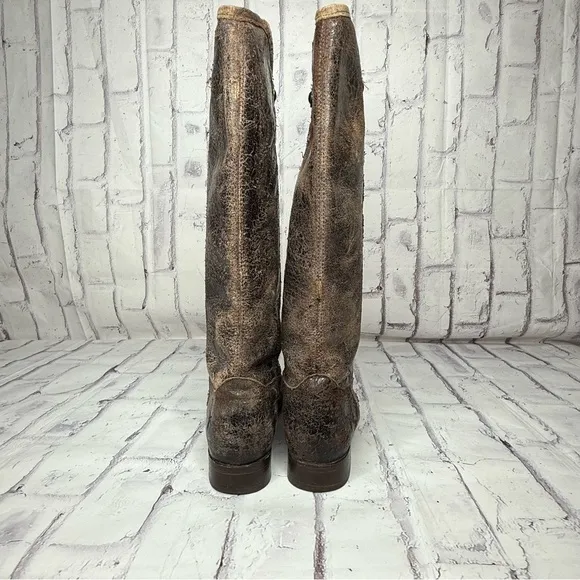 Frye Melissa Button Glaze Distressed Leather Tall Riding Boots 7.5 Western 77164