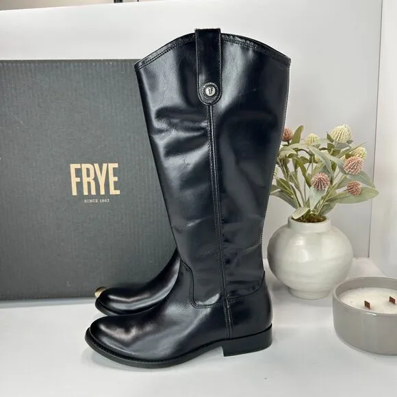 Frye Melissa Button Leather Equestrian Tall Riding Boots Black Women 6M NWB