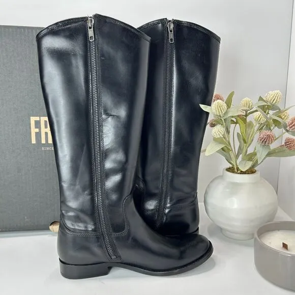 Frye Melissa Button Leather Equestrian Tall Riding Boots Black Women 6M NWB