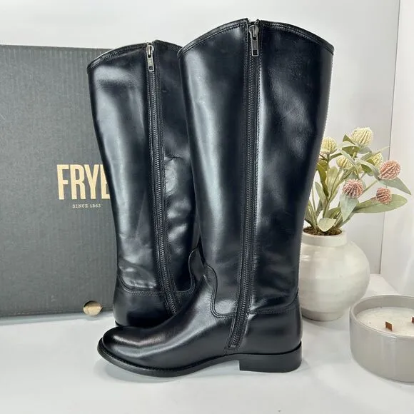 Frye Melissa Button Leather Equestrian Tall Riding Boots Black Women 6M NWB