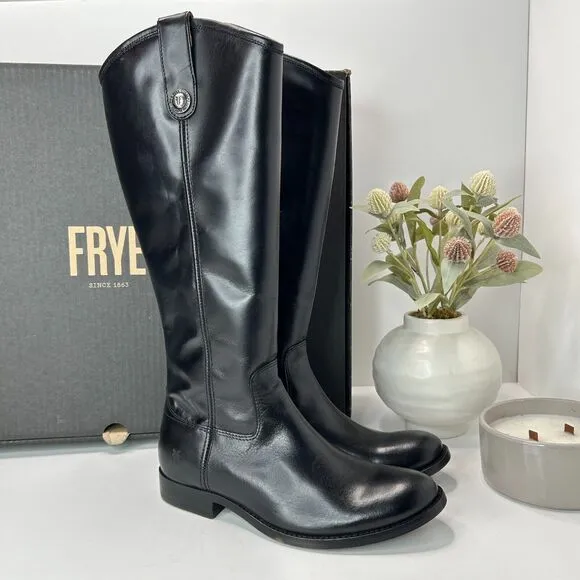Frye Melissa Button Leather Equestrian Tall Riding Boots Black Women 6M NWB