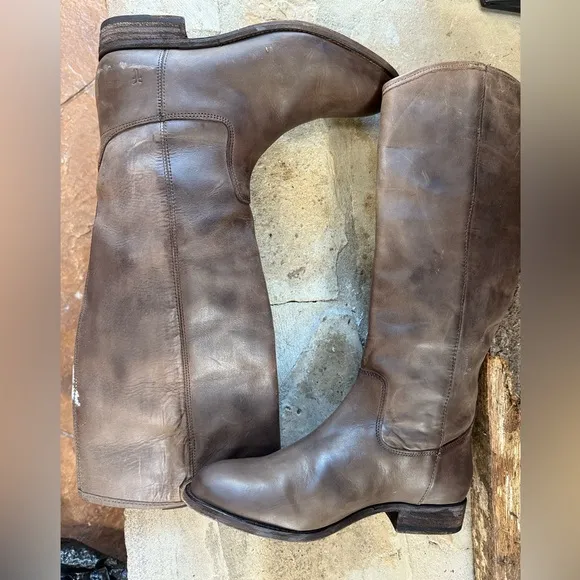 Frye Melissa Button leather Lug Boot Smoke /grey/brown size 9