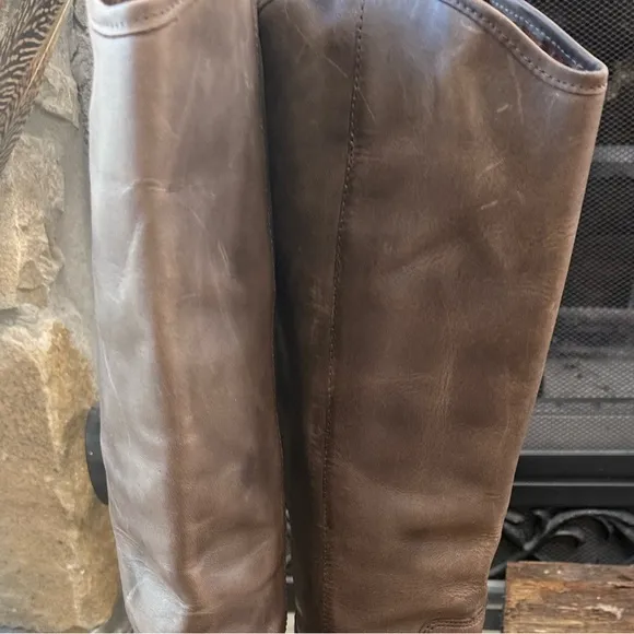 Frye Melissa Button leather Lug Boot Smoke /grey/brown size 9