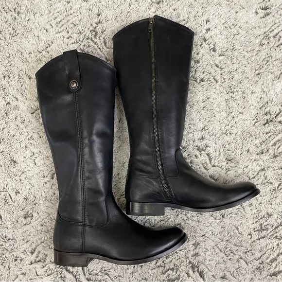 Frye Melissa Button Leather Tall Riding Boots sz 7B in Black
