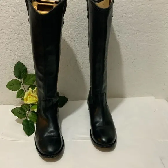 Frye Melissa Button Tall Leather Riding Boots Equestrian Boot Womens 6 Black