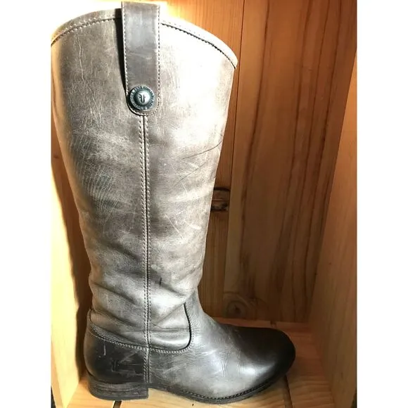 Frye Melissa Dark Moss Sage Green Distressed Leather Tall Riding Boots Size 7