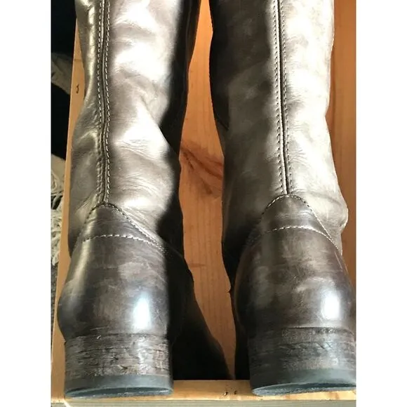 Frye Melissa Dark Moss Sage Green Distressed Leather Tall Riding Boots Size 7