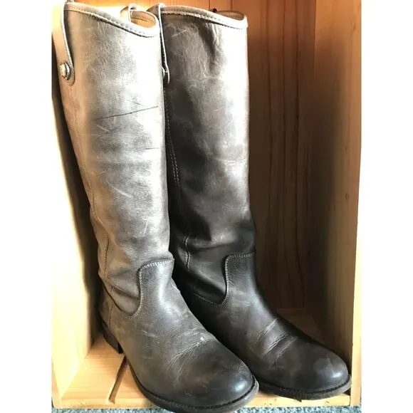 Frye Melissa Dark Moss Sage Green Distressed Leather Tall Riding Boots Size 7