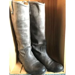 Frye Melissa Dark Moss Sage Green Distressed Leather Tall Riding Boots Size 7