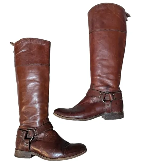Frye Melissa Harness Inside Zip Burnt Red Boots Size 6.5 Equestrian Old Money