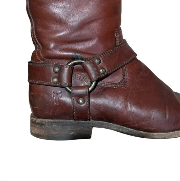 Frye Melissa Harness Inside Zip Burnt Red Boots Size 6.5 Equestrian Old Money