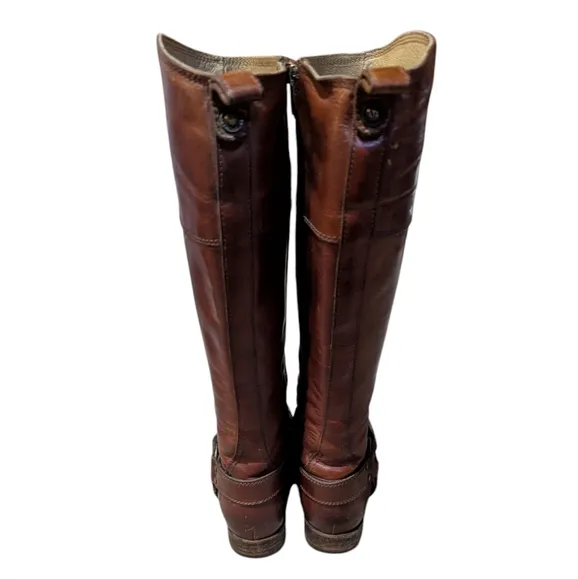 Frye Melissa Harness Inside Zip Burnt Red Boots Size 6.5 Equestrian Old Money