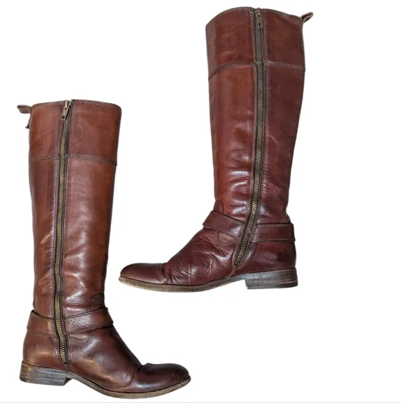 Frye Melissa Harness Inside Zip Burnt Red Boots Size 6.5 Equestrian Old Money