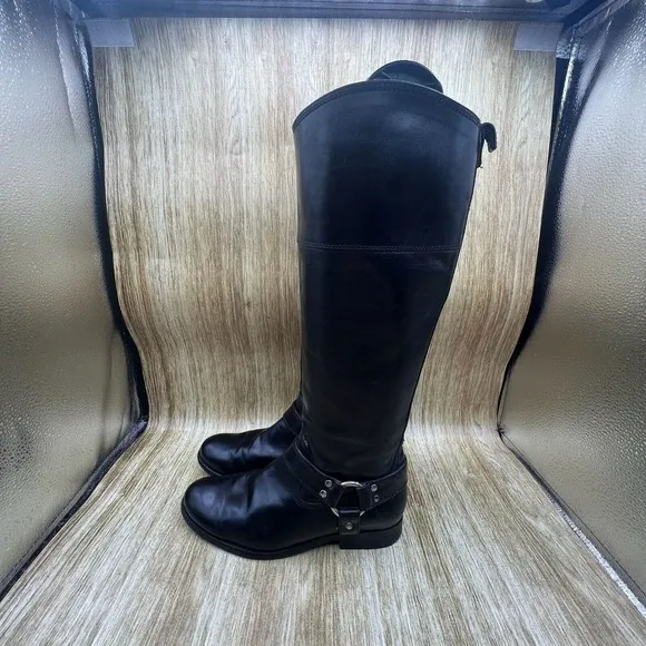 Frye Melissa Harness Tall Riding Boots Women's Size 6.5 Black Zip Shoes 76927