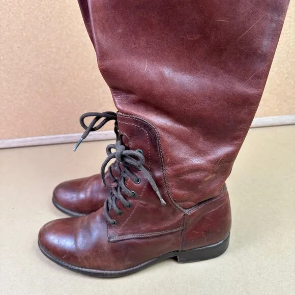 Frye Melissa Lace Up Boots Size 6.5 B Riding Equestrian / Festival Brown Leather
