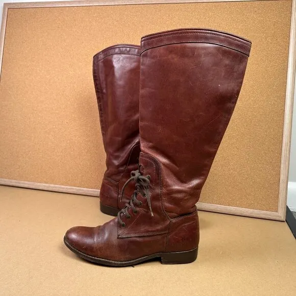 Frye Melissa Lace Up Boots Size 6.5 B Riding Equestrian / Festival Brown Leather