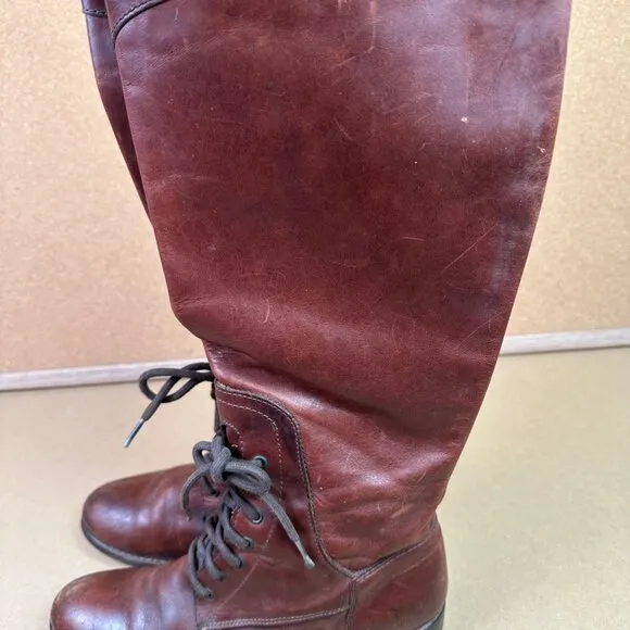 Frye Melissa Lace Up Boots Size 6.5 B Riding Equestrian / Festival Brown Leather
