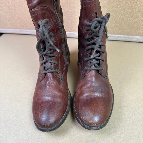 Frye Melissa Lace Up Boots Size 6.5 B Riding Equestrian / Festival Brown Leather