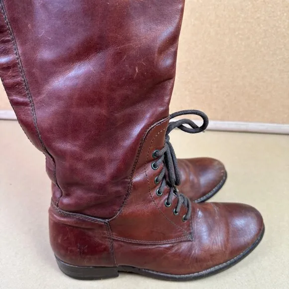 Frye Melissa Lace Up Boots Size 6.5 B Riding Equestrian / Festival Brown Leather