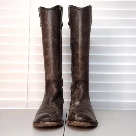 Frye Melissa Leather Distressed Equestrian Boho Sz 8 1/2 B Riding Boots
