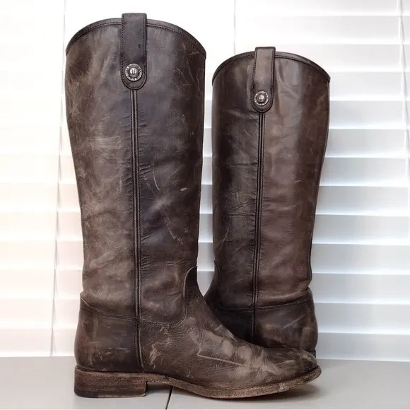 Frye Melissa Leather Distressed Equestrian Boho Sz 8 1/2 B Riding Boots