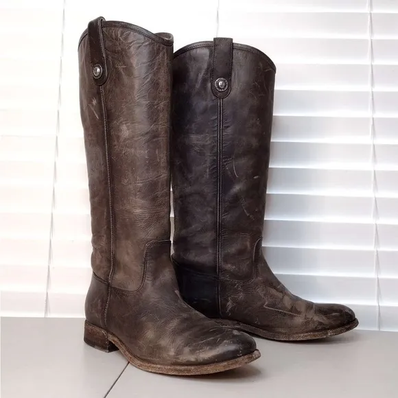 Frye Melissa Leather Distressed Equestrian Boho Sz 8 1/2 B Riding Boots