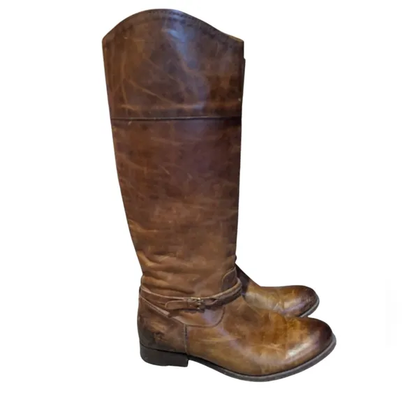 Frye Melissa Seam Riding Boots Women's Size 9.5 B Cognac Leather 3475445 Preppy