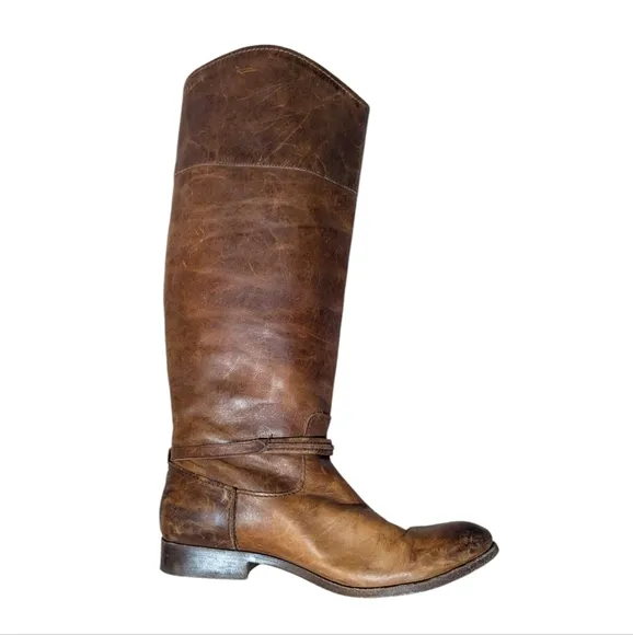 Frye Melissa Seam Riding Boots Women's Size 9.5 B Cognac Leather 3475445 Preppy
