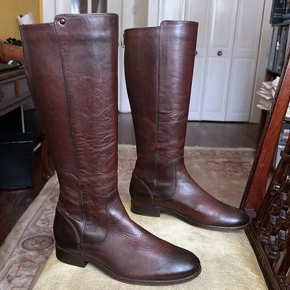 FRYE Melissa Stud Equestrian Tall Riding Boots Cognac Brown Leather 8.5M
