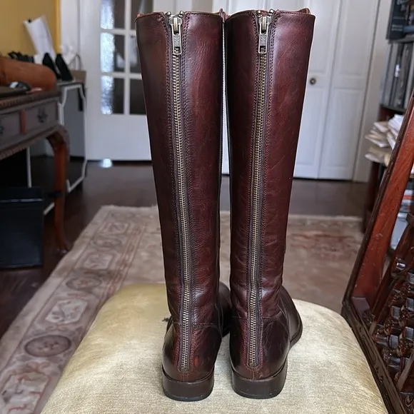 FRYE Melissa Stud Equestrian Tall Riding Boots Cognac Brown Leather 8.5M