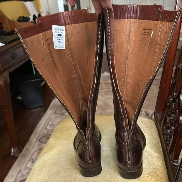 FRYE Melissa Stud Equestrian Tall Riding Boots Cognac Brown Leather 8.5M