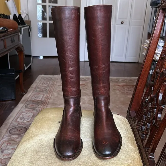 FRYE Melissa Stud Equestrian Tall Riding Boots Cognac Brown Leather 8.5M