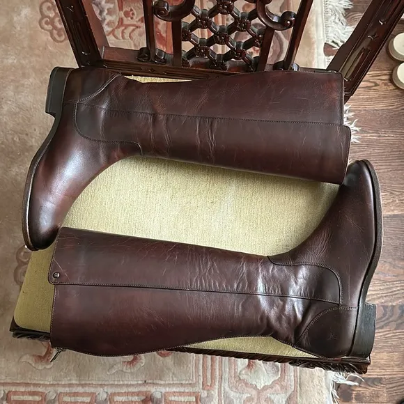 FRYE Melissa Stud Equestrian Tall Riding Boots Cognac Brown Leather 8.5M