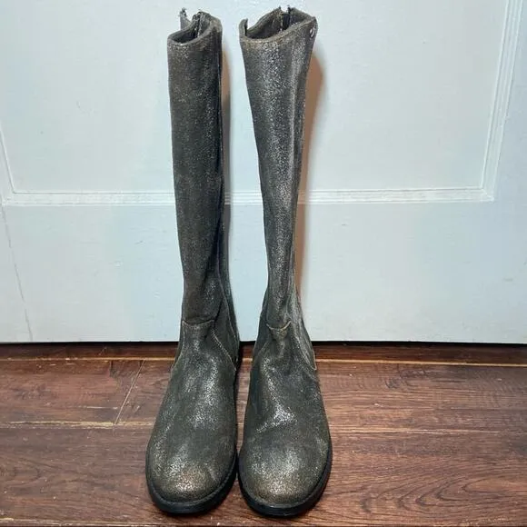 FRYE MELISSA STUD LEATHER Back Zip RIDING BOOTS Equestrian Metallic Anthracite 6
