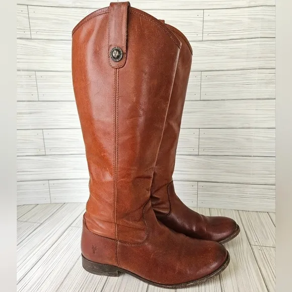 Frye Melissa Tall Button Leather Boots in Cognac Brown Size 7