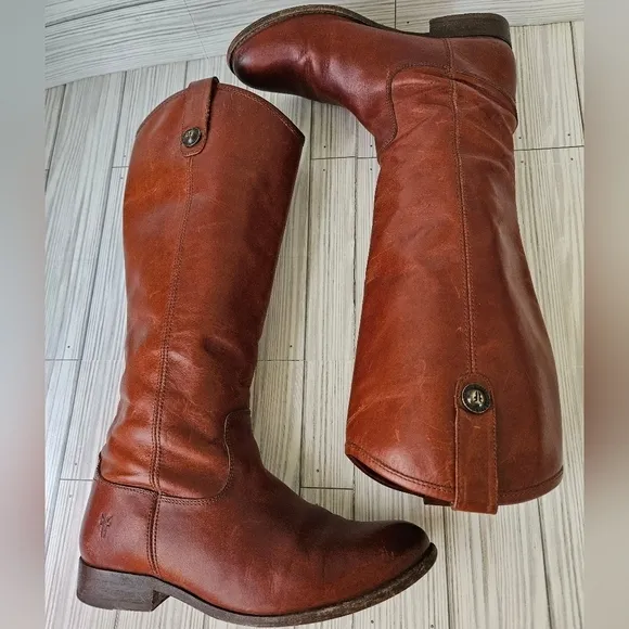 Frye Melissa Tall Button Leather Boots in Cognac Brown Size 7