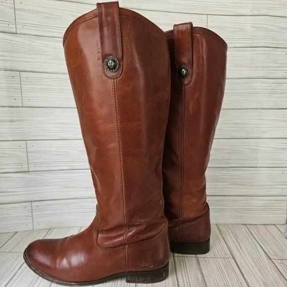 Frye Melissa Tall Button Leather Boots in Cognac Brown Size 7