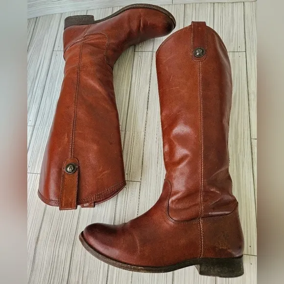 Frye Melissa Tall Button Leather Boots in Cognac Brown Size 7