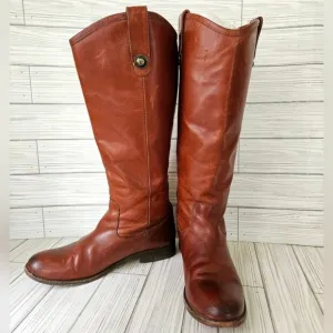 Frye Melissa Tall Button Leather Boots in Cognac Brown Size 7