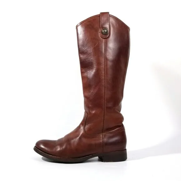 FRYE Melissa Whiskey Leather Button Lug Tall Boots Western Horse Gir Equestrian