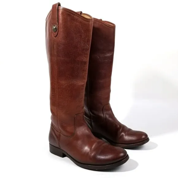 FRYE Melissa Whiskey Leather Button Lug Tall Boots Western Horse Gir Equestrian