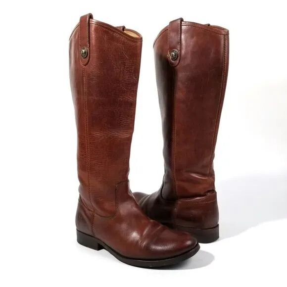 FRYE Melissa Whiskey Leather Button Lug Tall Boots Western Horse Gir Equestrian