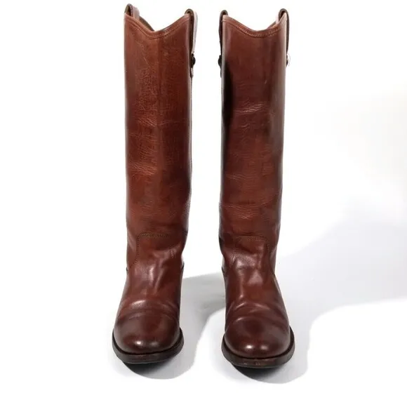 FRYE Melissa Whiskey Leather Button Lug Tall Boots Western Horse Gir Equestrian
