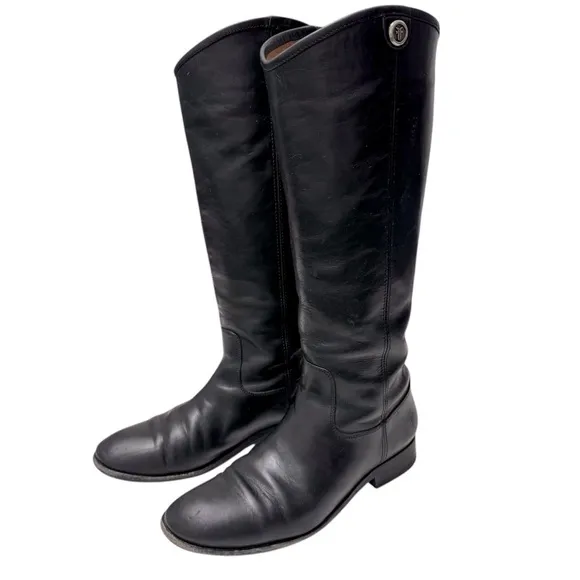 FRYE Melissa Button 2 Women’s Black Leather Knee High Equestrian Boots Size 8