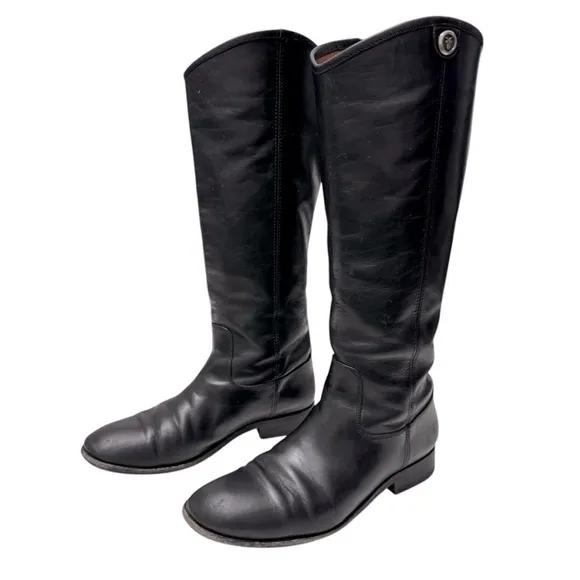 FRYE Melissa Button 2 Women’s Black Leather Knee High Equestrian Boots Size 8