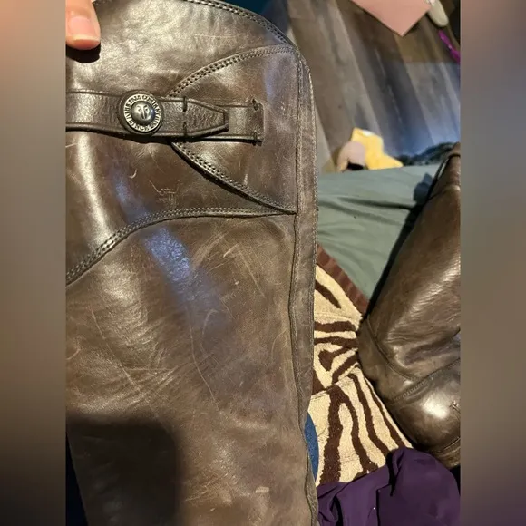 FRYE Molly Button Tall Knee Distressed Brown Smoke LeatherRidingBoots Womens 8.5