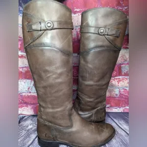 FRYE Molly Button Tall Knee Distressed Brown Smoke LeatherRidingBoots Womens 8.5
