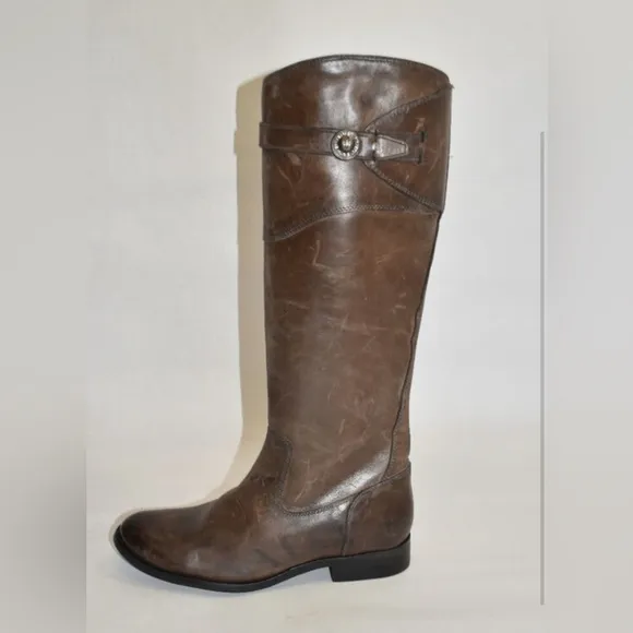 FRYE Molly Button Tall Knee Distressed Brown Smoke LeatherRidingBoots Womens 8.5