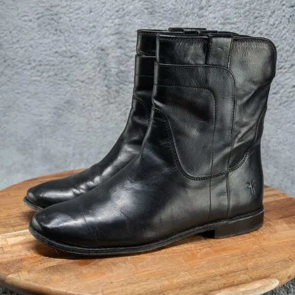 FRYE Paige Short Black Leather Riding Ankle Boots Size 6.5 B