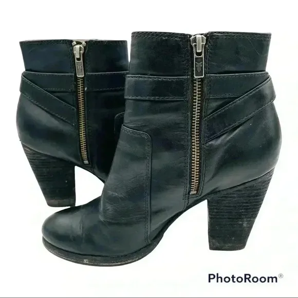 Frye Patty Black Leather Riding Heeled Boots